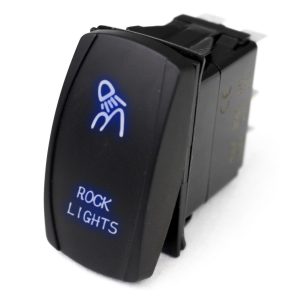 Race Sport Lighting Multi Purpose Switch, Rock Light Logo, 12 Volt DC, 20 Amp, Rocker Switch, Blue LED Radiance, Black – RSLJ14B