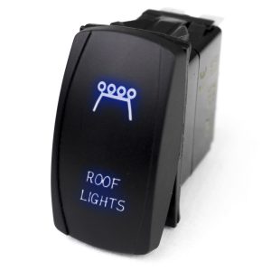 Race Sport Lighting Multi Purpose Switch, Roof Light Logo, 12 Volt DC, 20 Amp, Rocker Switch, Blue LED Radiance, Black – RSLJ15B