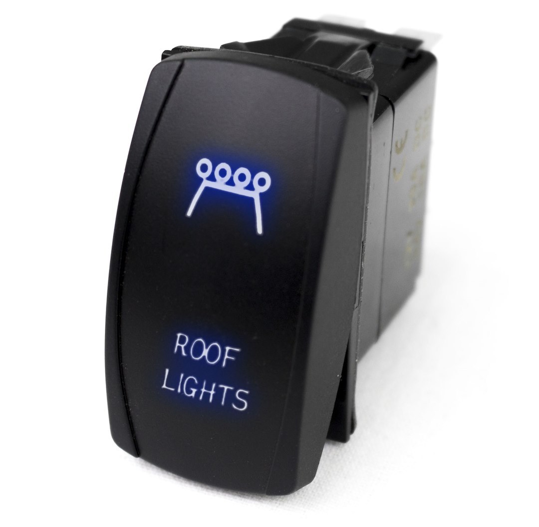 Race Sport Lighting Multi Purpose Switch, Roof Light Logo, 12 Volt DC, 20 Amp, Rocker Switch, Blue LED Radiance, Black – RSLJ15B