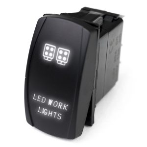 Race Sport Lighting Multi Purpose Switch, Work Light Logo, 12 Volt DC, 20 Amp, Rocker Switch, White LED Radiance, Black – RSLJ36W