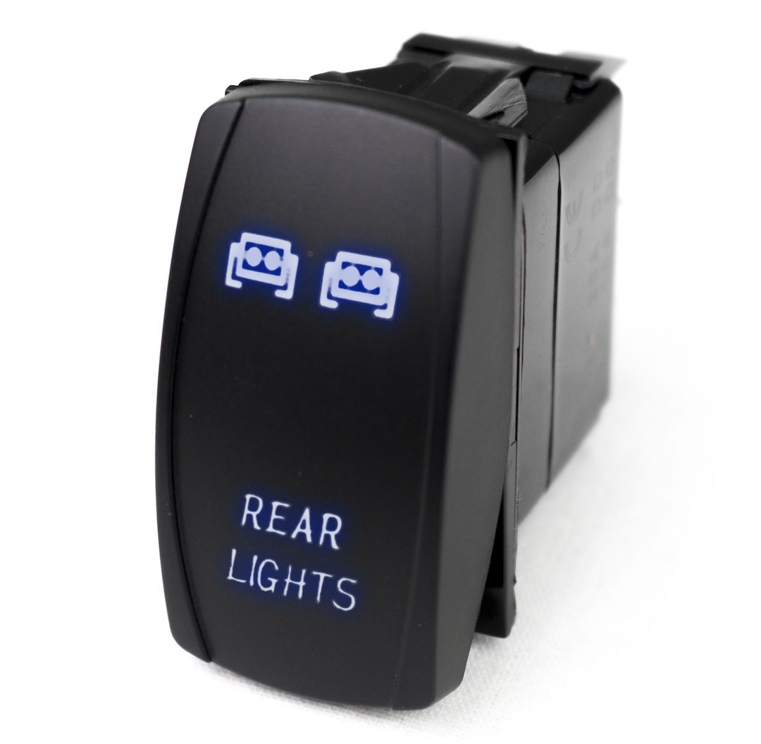 Race Sport Lighting Multi Purpose Switch, Rear Light Logo, 12 Volt DC, 20 Amp, Rocker Switch, Blue LED Radiance, Black – RSLJ60B