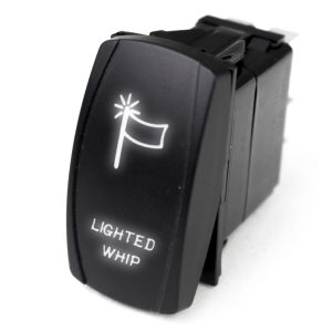 Race Sport Lighting Multi Purpose Switch, Lighted Whip Logo, 12 Volt DC, 20 Amp, Rocker Switch, White LED Radiance, Black – RSLJ61W