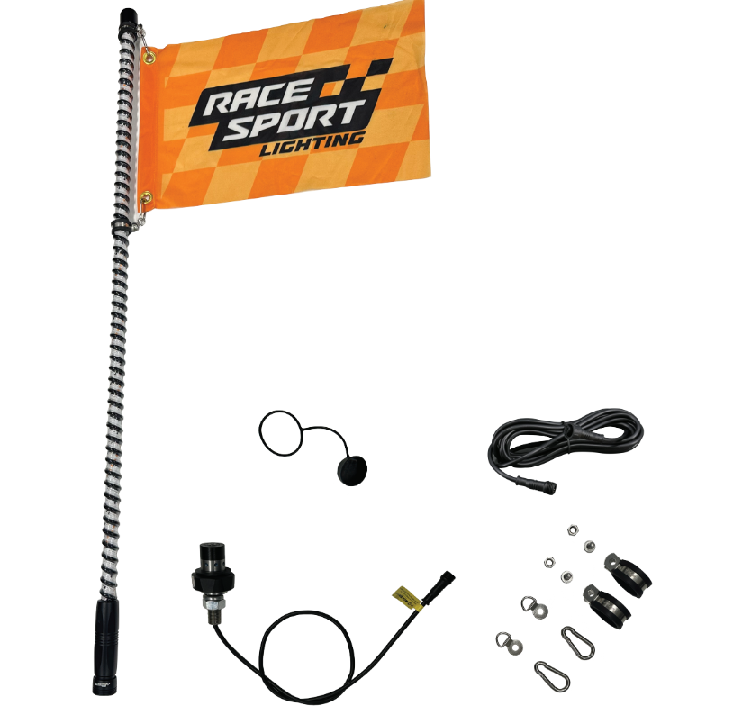 Race Sport Lighting Warning Whip, Colortrail, 4 Foot Fixed Height, Full Length LED Lighted, IP67 Rating, 50,000 Hours Life Expectancy – RSCW410