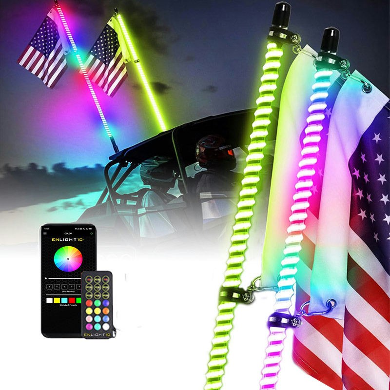 Race Sport Lighting Warning Whip, Colortrail, 4 Foot Fixed Height, Full Length LED Lighted, IP67 Rating, 50,000 Hours Life Expectancy – RSCW410