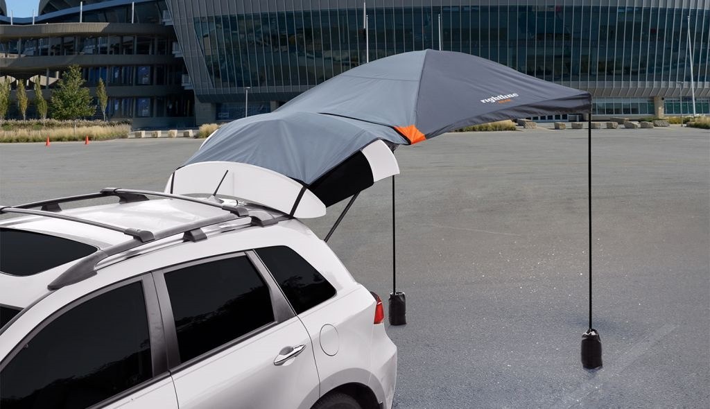 Rightline Portable Canopy, 8 Foot Length X 6 Foot Width, Black, With Poles/ 2 Sand Bags/ Stuff Sack/ Set Up Guide – 110930