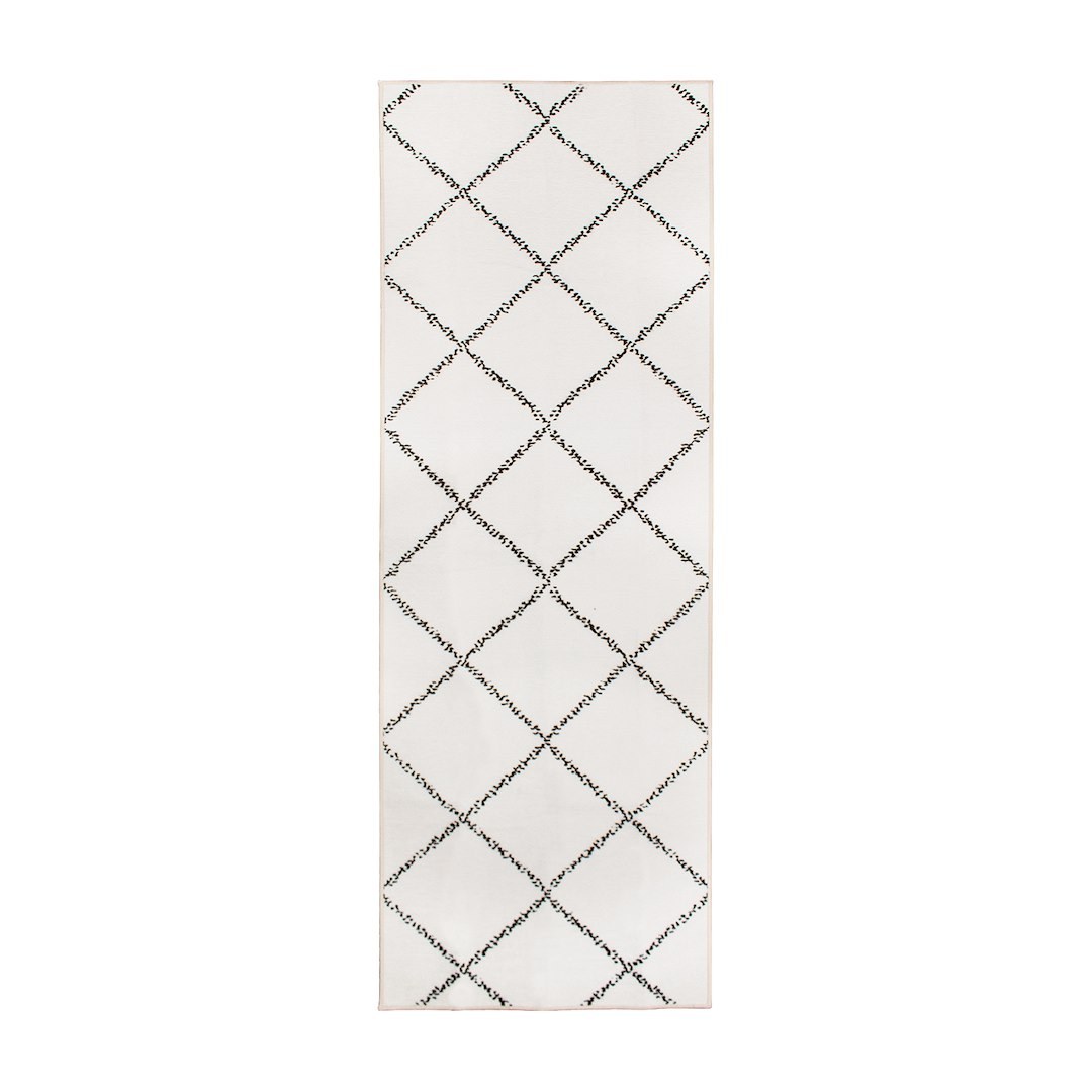 Crystal Art Carpet, 2-1/2 Foot X 7 Foot, Diamond Ivory, Polyester, Polypropylene Backing, Stain Resistant, Machine Washable, Waterproof – 340723WEB