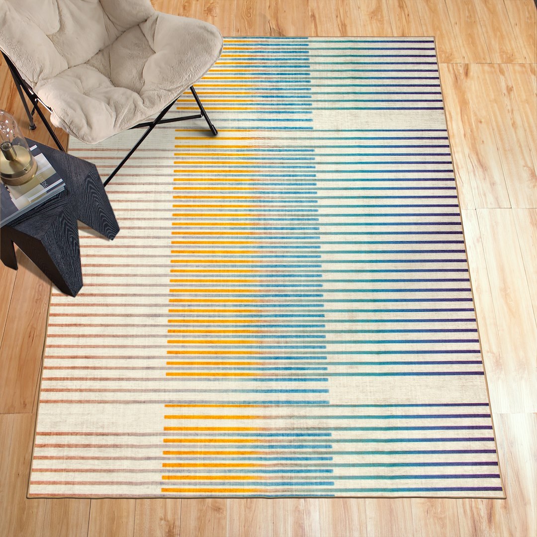 Crystal Art Carpet, 5 Foot X 7 Foot, Multicolor, Polyester, Polypropylene Backing, Stain Resistant, Machine Washable, Waterproof – 341601WEB