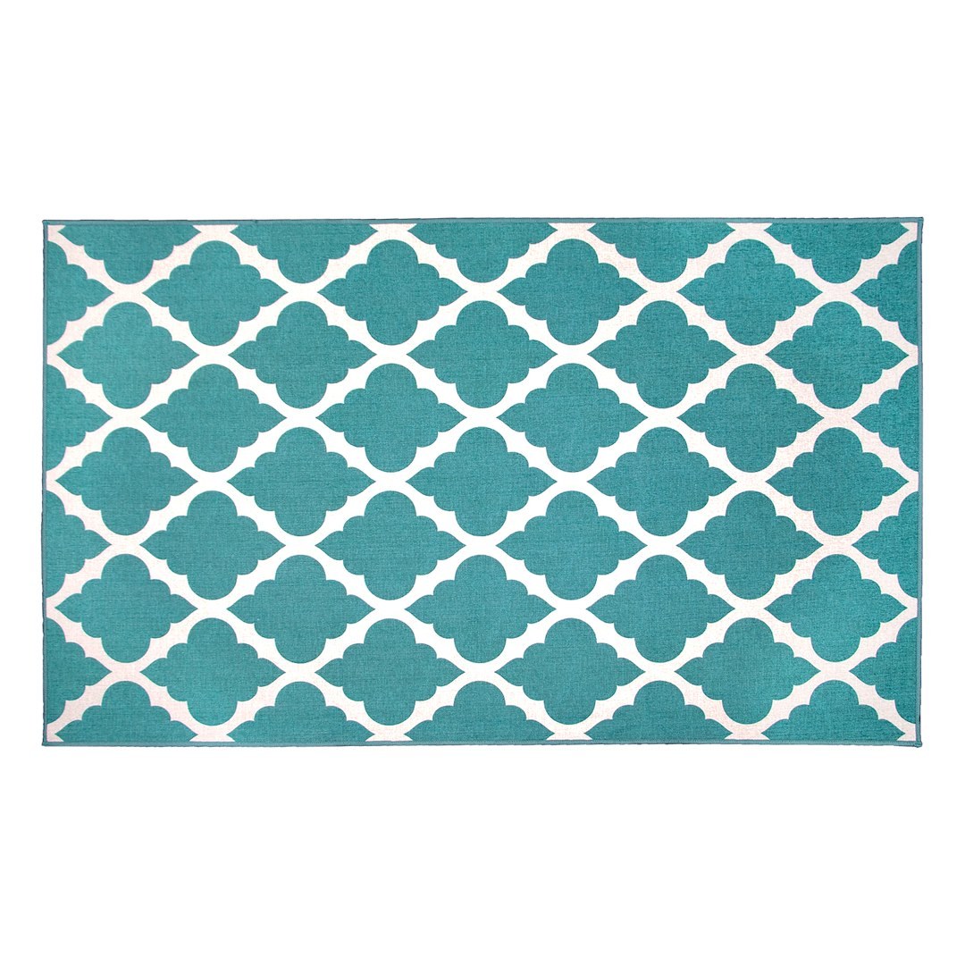 Crystal Art Carpet, 3 Foot X 5 Foot, Teal, Polypropylene Backing, Stain Resistant, Machine Washable, Waterproof – 361456WEB
