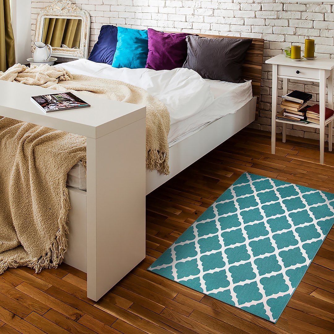 Crystal Art Carpet, 3 Foot X 5 Foot, Teal, Polypropylene Backing, Stain Resistant, Machine Washable, Waterproof – 361456WEB