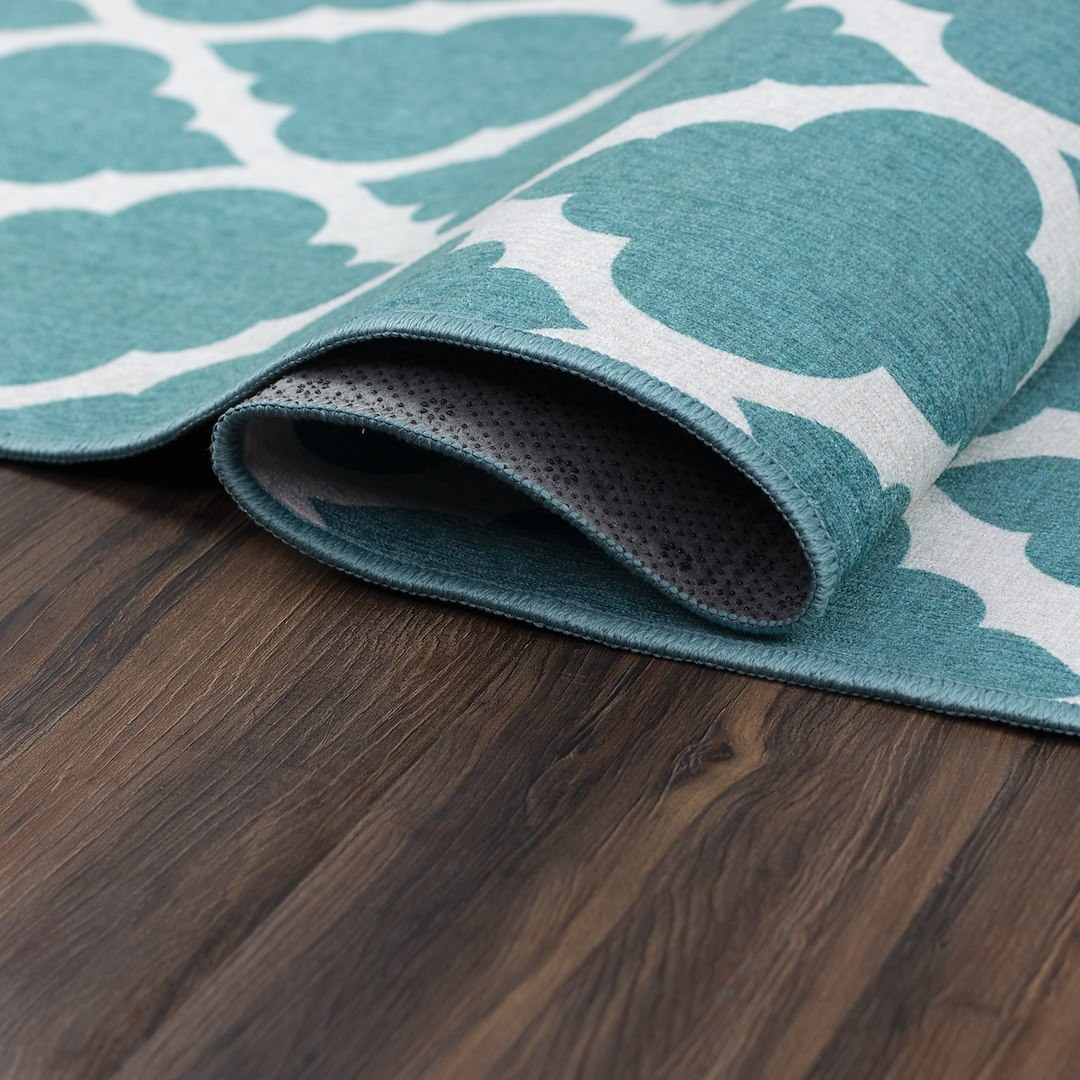 Crystal Art Carpet, 3 Foot X 5 Foot, Teal, Polypropylene Backing, Stain Resistant, Machine Washable, Waterproof – 361456WEB