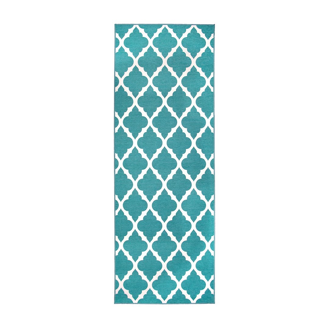 Crystal Art Carpet, 2-1/2 Foot X 5 Foot, Teal, Polypropylene Backing, Stain Resistant, Machine Washable, Waterproof – 361469WEB