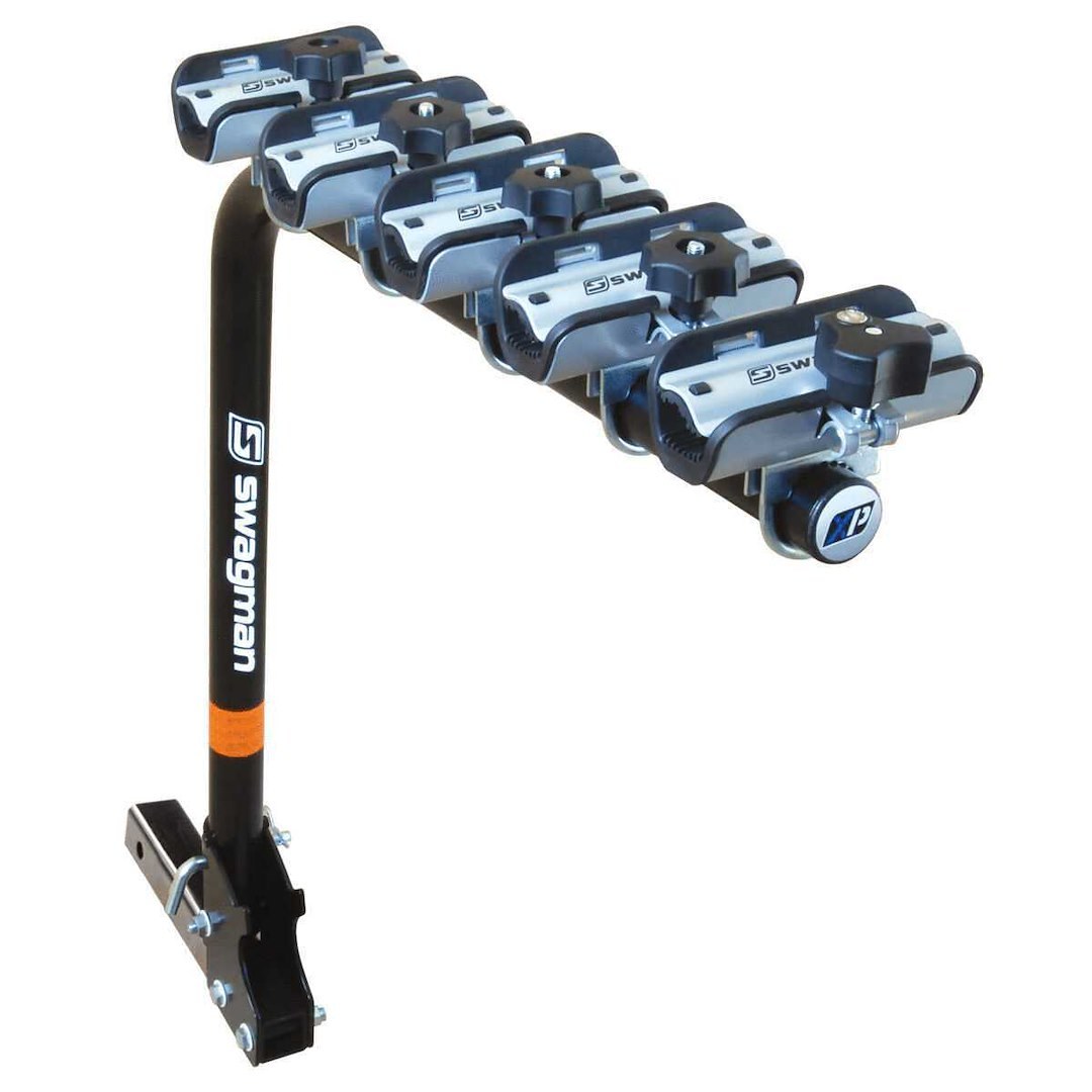 Swagman Bike Rack, Xp 5, 2 Inch Receiver Hitch Mount, Holds 5 Bikes, Up to 100 Pound Weight Capacity, Bike Frame Clamp, With Lock, Foldable – 64970