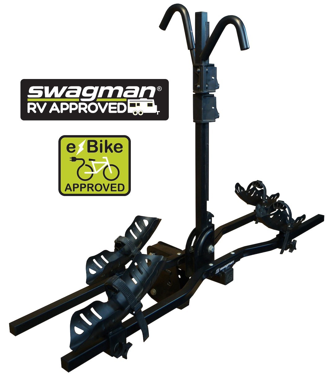 Swagman Bike Rack, E-Spec, 2 Inch Receiver Hitch Mount, Holds 2 Bikes, 80LBS Per Bike Weight Capacity, Bike Wheels Strapped to Wheel Trays – 66689