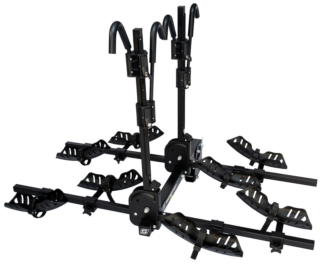 Swagman Bike Rack, Quad 2 + 2, 2 Inch Receiver Hitch Mount, Holds 4 Bikes, 45LBS Per Bike Weight Capacity, Ratcheting Wheel Straps, With Lock – 66692