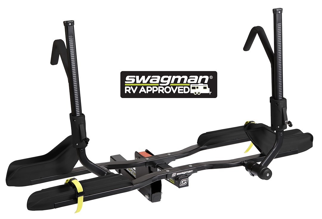 Swagman Bike Rack, Escapee, 2 Inch Receiver Hitch Mount, 60LBS Per Bike Weight Capacity, Zero Frame Contact, Locking Racheting Hooks, Foldable – 66693