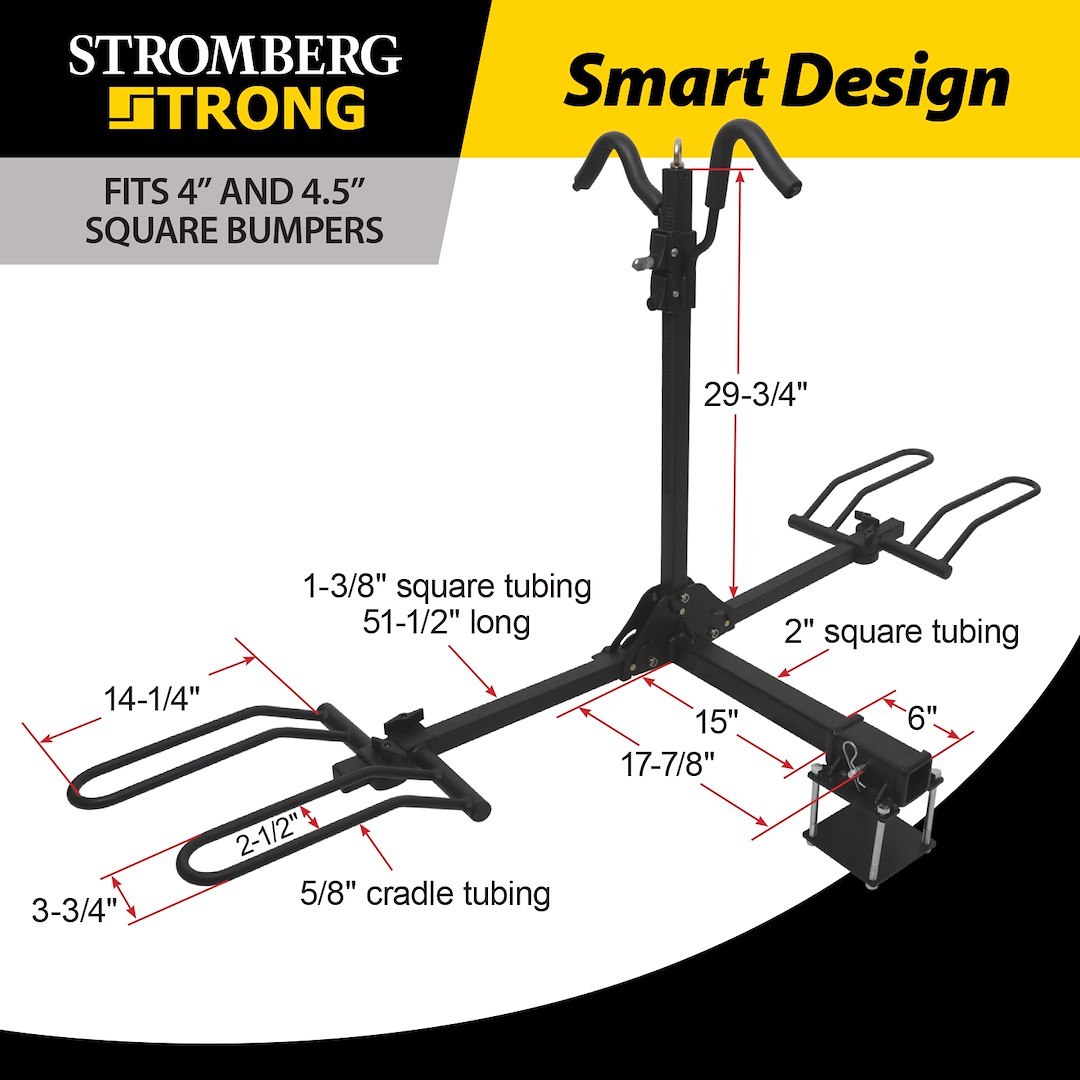 Stromber Bike Rack, 2 Inch Receiver Hitch Mount, Holds 2 Bikes, Up to 80 Pound Weight Capacity, Cradle System with Straps, Without Lock – BC-202BA