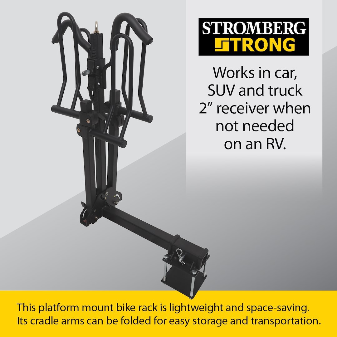 Stromber Bike Rack, 2 Inch Receiver Hitch Mount, Holds 2 Bikes, Up to 80 Pound Weight Capacity, Cradle System with Straps, Without Lock – BC-202BA