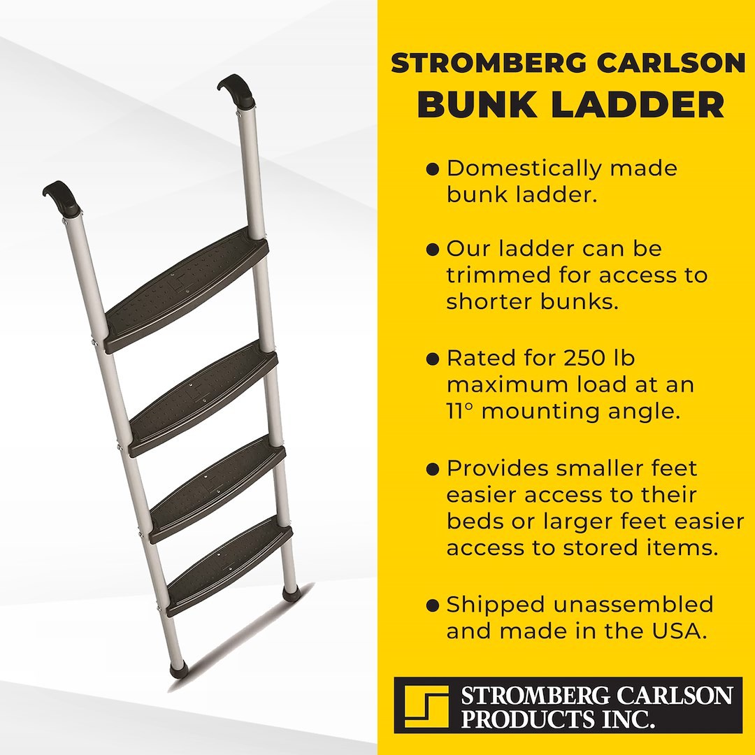 Stromber Bunk Ladder, 66 Inch Height, Aluminum, 250 Pound Load Capacity, 11 Degree Angled Style, 4 Steps Rubber Foot, Hook-On Mount – LA-2021466B