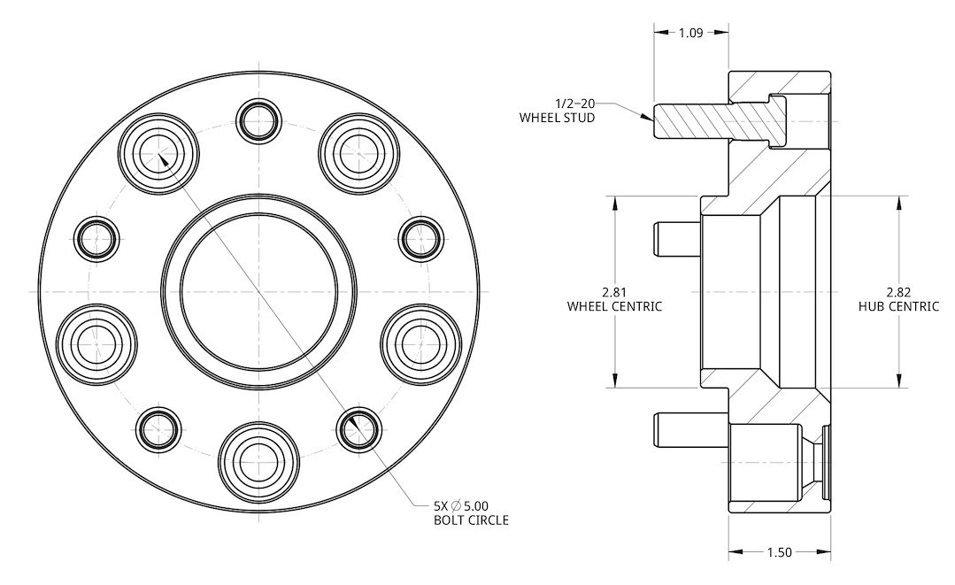 Spidertrax Wheel Spacer, 5 X 127 Millimeter/ 5 X 5.00 Inch Bolt Pattern, 1-1/2 Inch/ 38.10 Millimeter Thick, Wheel Stud Mount – WHS010K