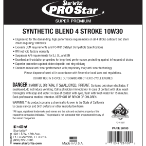 Star brite Oil, Pro Star, SAE 10W-30, Synthetic Blend, 32 Ounce Bottle, Single, With Us Label – 028132