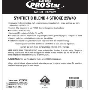 Star brite Oil, Pro Star, SAE 25W-40, Synthetic Blend, 32 Ounce Bottle, Single, With Us Label – 028332