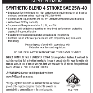 Star brite Oil, Pro Star, SAE 25W-40, Synthetic Blend, 32 Ounce Bottle, Single, With Us Label – 028332