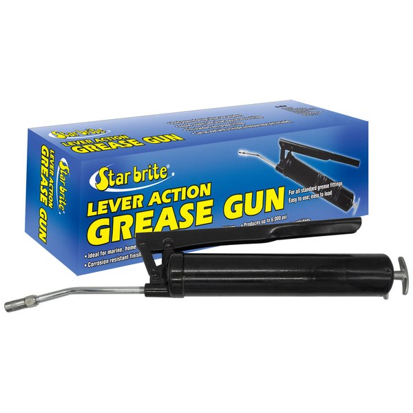 Star brite Grease Gun, Use with 14 Ounce Grease Cartridge, Corrosion-Resistant, Angled Coupler Tube, Lever Action – 028704