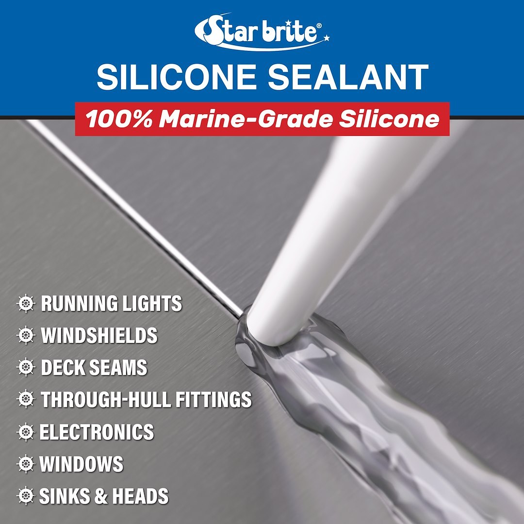 Star brite Caulk Sealant, Use to Bond Fiberglass/ Plastic/ Wood/ Glass/ Metal, Silicone Sealant, White, 2.8 Ounce Tube – 082101