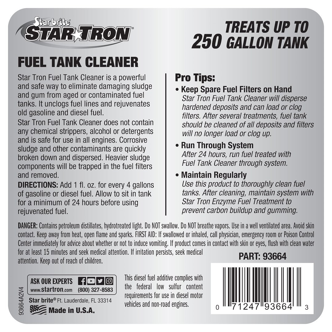 Star brite Fuel Additive, Star Tron®, Fuel Tank Cleaner, For Diesel and Gasoline, Treats Up to 250 Gallons, 64 Ounce Jug, Single – 093664