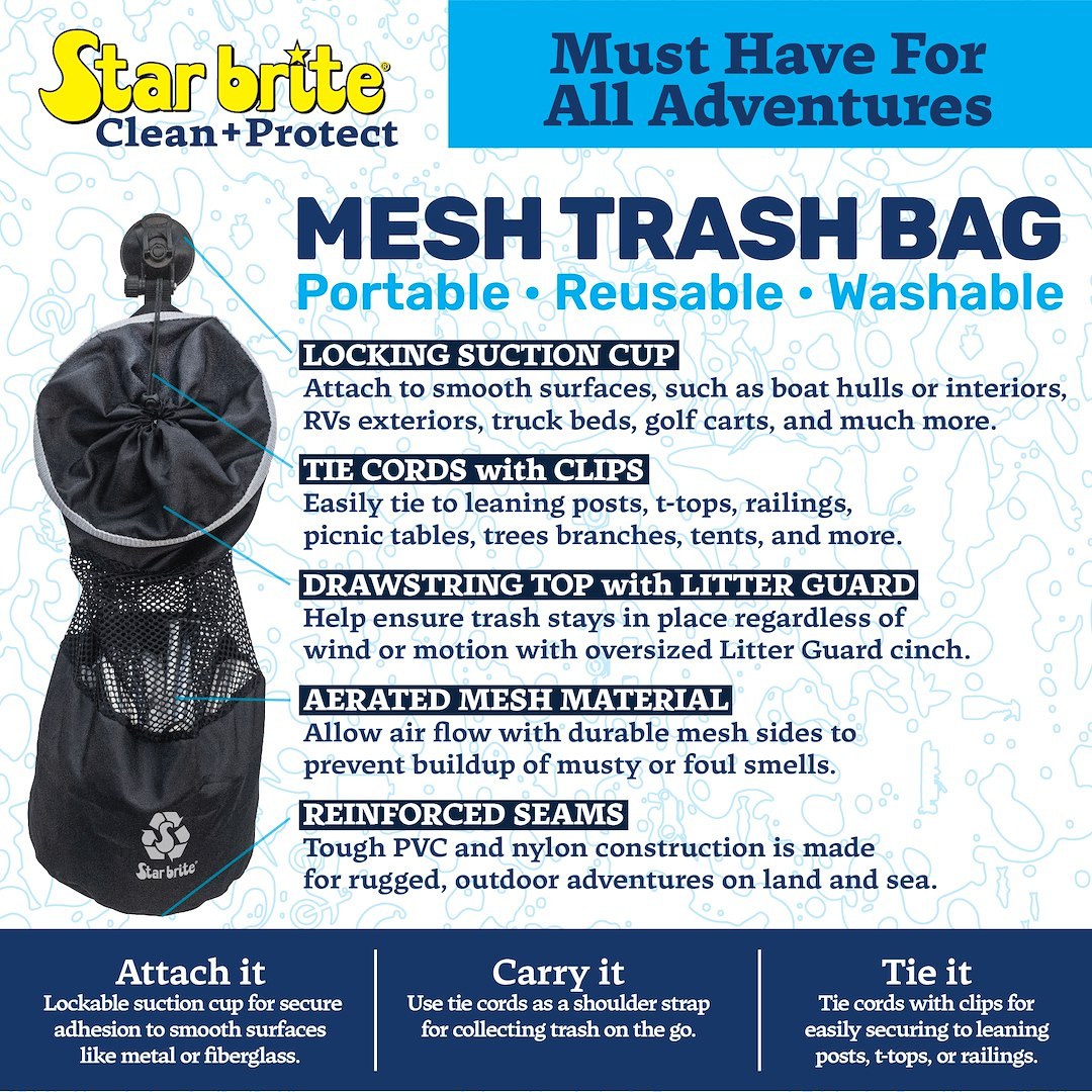 Star brite Trash Bag, Stow & Go ™, Locking Suction Cup Mount, Portable/ Reusable/ Washable, 5 Gallon Capacity, Mesh – 52074