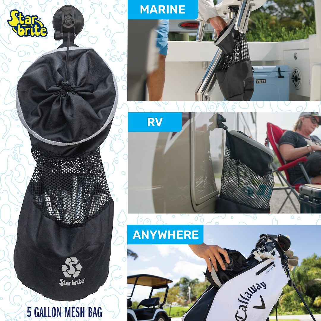 Star brite Trash Bag, Stow & Go ™, Locking Suction Cup Mount, Portable/ Reusable/ Washable, 5 Gallon Capacity, Mesh – 52074
