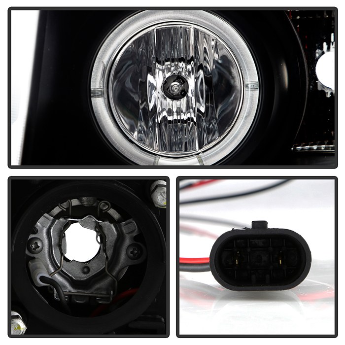 Spyder Auto Headlight Assembly, Signature Series, Projector Beam with LED Halo, H1 Halogen High Beam/ H1 Halogen Low Beam Clear Bulb – 5009494
