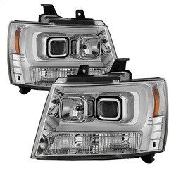 Spyder Auto Headlight Assembly, Version 2, Halogen Bulb, Projector Beam with Light Bar Daytime Running Light, High H1/ Low H7 Clear Bulb – 5082572