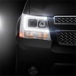 Spyder Auto Headlight Assembly, Version 2, Halogen Bulb, Projector Beam with Light Bar Daytime Running Light, High H1/ Low H7 Clear Bulb – 5082572
