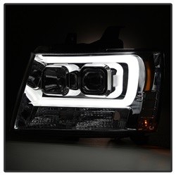 Spyder Auto Headlight Assembly, Version 2, Halogen Bulb, Projector Beam with Light Bar Daytime Running Light, High H1/ Low H7 Clear Bulb – 5082572