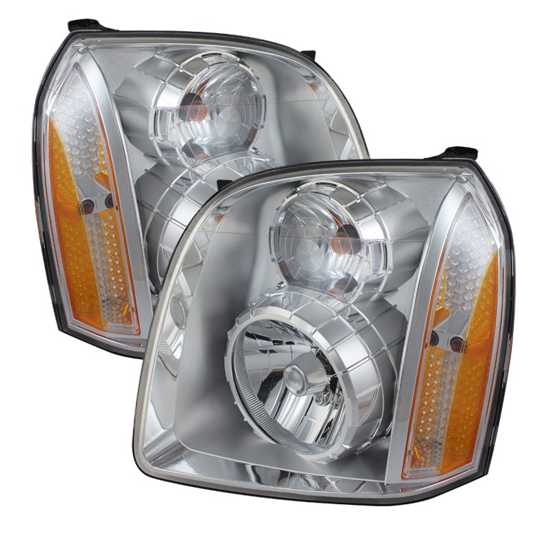 Spyder Auto Headlight Assembly, Halogen Bulb, Standard Beam, H13 High/ Low Beam, Crystal Clear Lens, Chrome Plated Housing, Set of 2 – 9023217