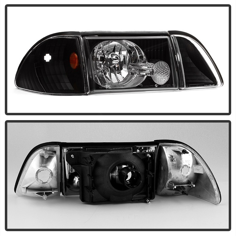 Spyder Auto Headlight Assembly, Bulb Not Included, Standard Beam, Clear Lens, Black Housing, Set of 2, With Corner/ Parking Lights – 9035265