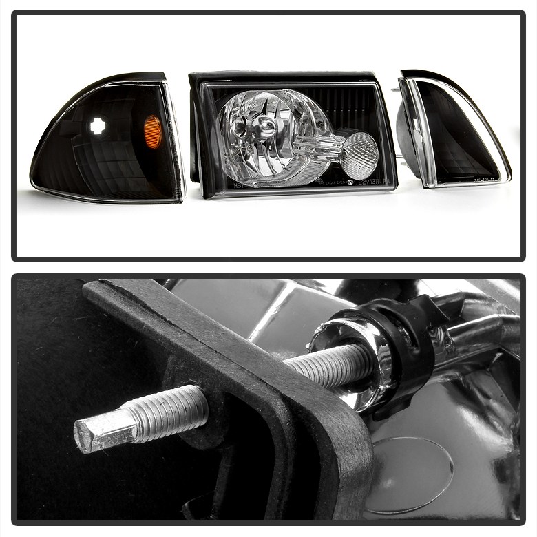 Spyder Auto Headlight Assembly, Bulb Not Included, Standard Beam, Clear Lens, Black Housing, Set of 2, With Corner/ Parking Lights – 9035265