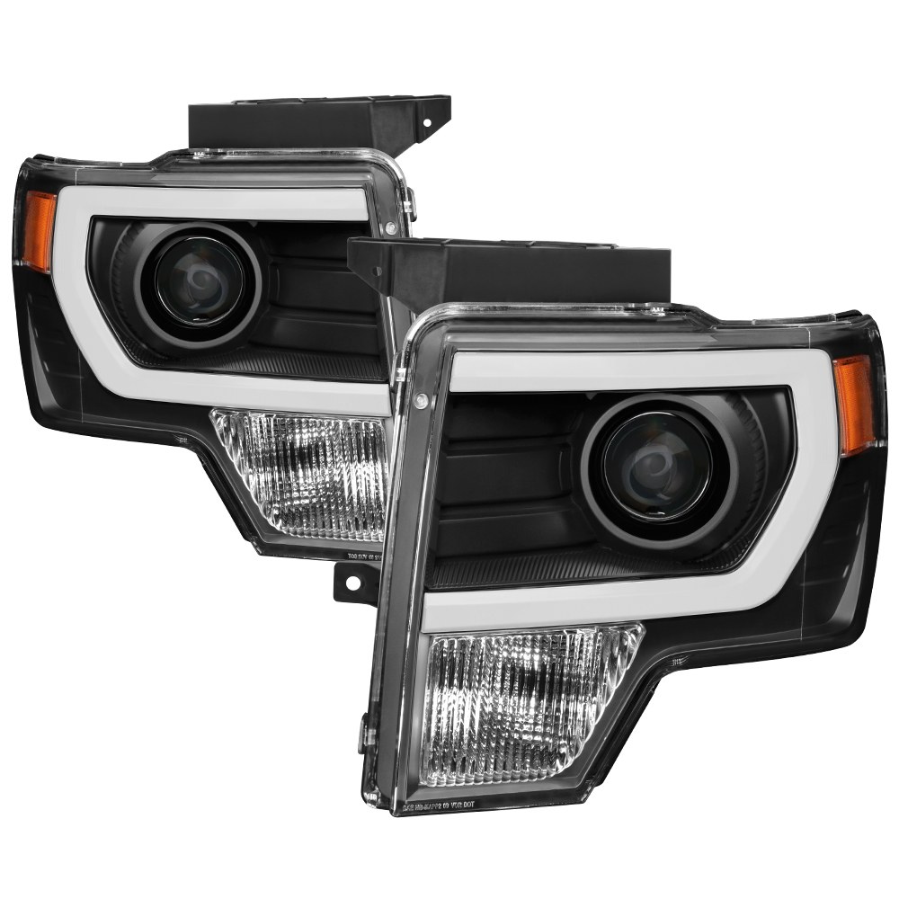 Spyder Auto Headlight Assembly, Halogen Bulb, Projector Beam with Bar Style Daytime Running Light, Clear Lens, Black Housing, Set of 2 – 9037252