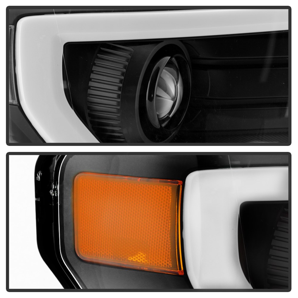 Spyder Auto Headlight Assembly, Halogen Bulb, Projector Beam with Bar Style Daytime Running Light, Clear Lens, Black Housing, Set of 2 – 9037252