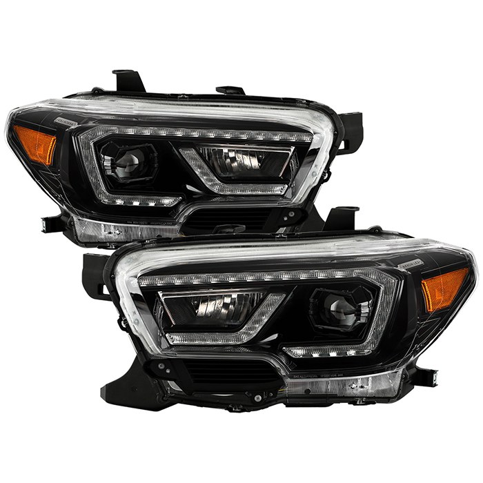 Spyder Auto Headlight Assembly, Projector Beam with Daytime Running Light, LED High Beam/ LED Low Beam Bulb, Clear Lens, Black Housing – 9050060