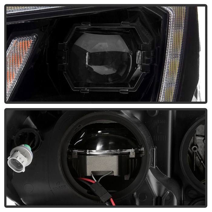 Spyder Auto Headlight Assembly, Projector Beam with Daytime Running Light, LED High Beam/ LED Low Beam Bulb, Clear Lens, Black Housing – 9050060