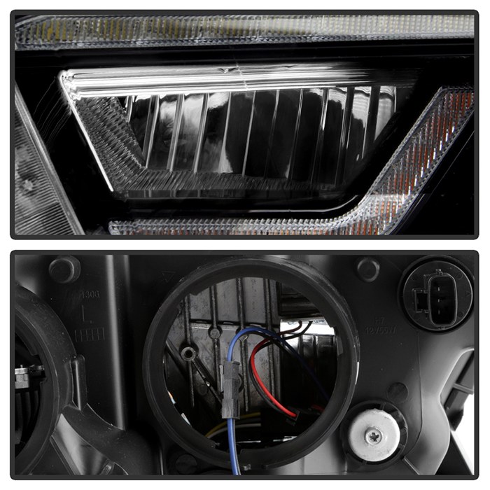 Spyder Auto Headlight Assembly, Projector Beam with Daytime Running Light, LED High Beam/ LED Low Beam Bulb, Clear Lens, Black Housing – 9050060