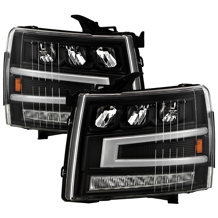 Spyder Auto Headlight Assembly, Akkon, LED Bulb, With LED Light Bar, High Beam LED/ Low Beam LED, Black Housing, DOT/ SAE Approved, Set of 2 – 9052187