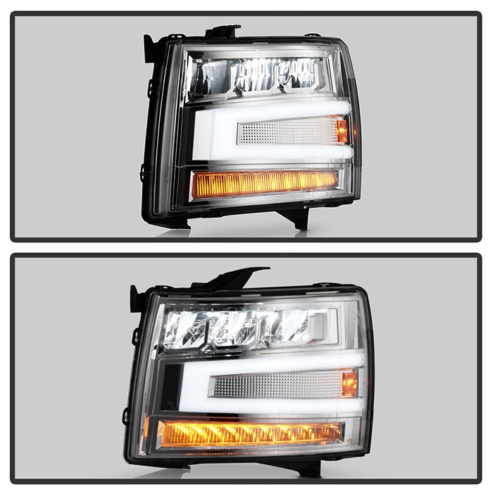 Spyder Auto Headlight Assembly, Akkon, LED Bulb, With LED Light Bar, High Beam LED/ Low Beam LED, Chrome Housing, DOT/ SAE Approved – 9052194
