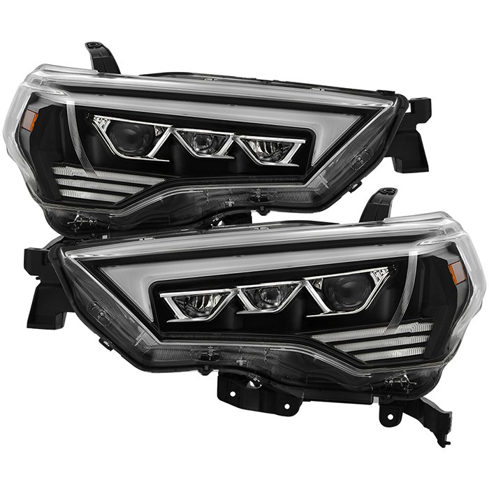 Spyder Auto Headlight Assembly, Akkon, LED Bulb, Projector Beam with Sequential LED Turn Signal, Black Housing, Set of 2 – 9052781