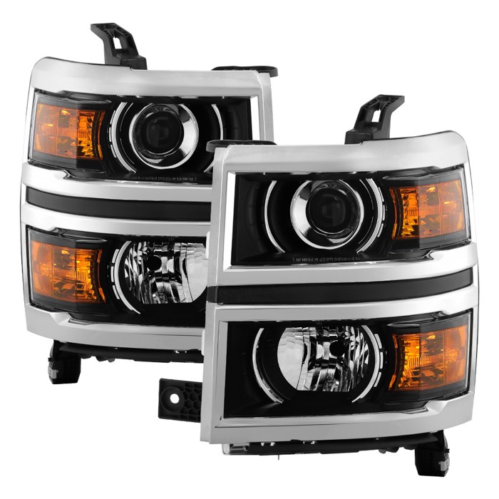 Spyder Auto Headlight Assembly, Bulb Not Included, Projector Beam, Clear Lens, Black Housing with Chrome Trim, DOT/ SAE Approved, Set of 2 – 9053856