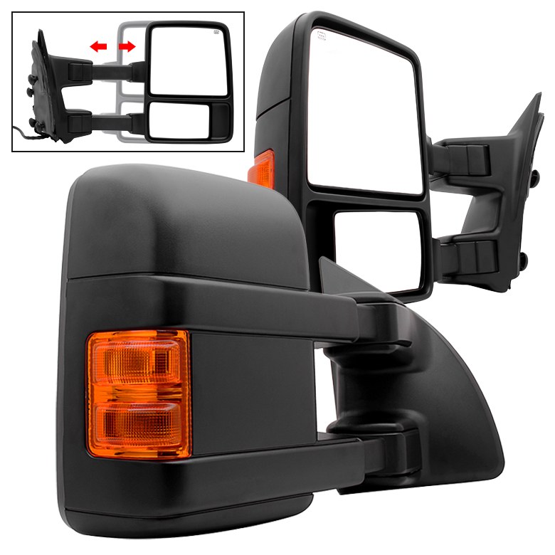 Spyder Auto Exterior Towing Mirror, Replacement, Direct-Fit, With Amber Lens LED Turn Signal, Heated, Black, Set of 2 – 9935459