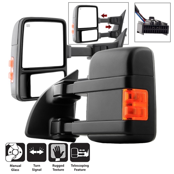 Spyder Auto Exterior Towing Mirror, Aftermarket Replacement, Direct-Fit, Manual Extendable, Non-Heated, With Turn Signal Indicators – 9935794