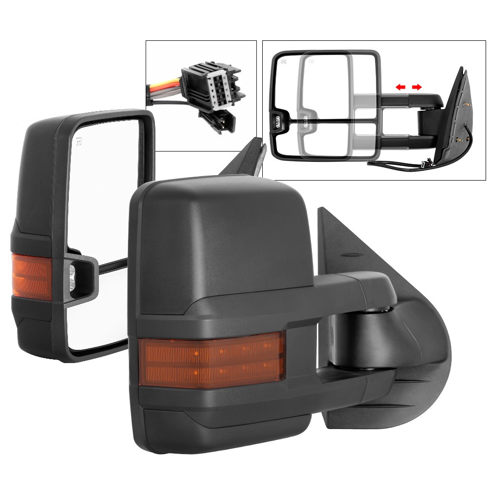 Spyder Auto Exterior Towing Mirror, Replacement, Direct-Fit, With Amber Lens LED Turn Signal, Heated, Black, Set of 2 – 9936692